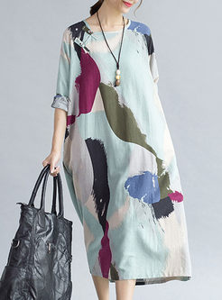 Loose Colorful Feather Print Shift Dress