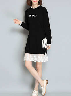 Cute Lace Patchwork Long Sleeve Knitted Dress