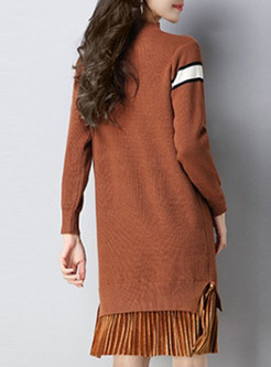 Stylish Patchwork Ruffled Split Knitted Dress