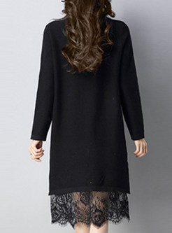 Brief Lace Patchwork Long Sleeve Knitted Dress
