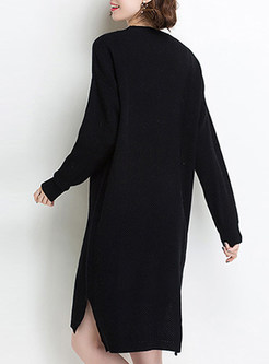 Casual Split O-neck Asymmetric Hem Knitted Dress