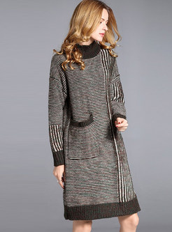 Stylish Striped Patchwork Loose Knitted Dress