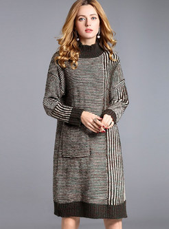 Stylish Striped Patchwork Loose Knitted Dress