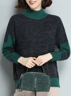 Casual Color-blocked Bat Sleeve Sweater