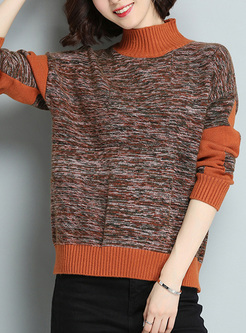 Casual Color-blocked Bat Sleeve Sweater