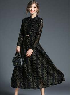 Black Elegant Stand Collar Maxi Dress