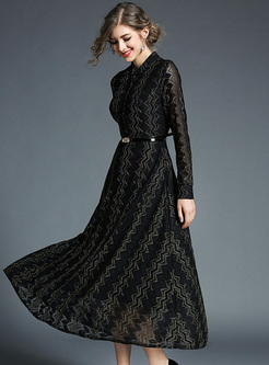 Black Elegant Stand Collar Maxi Dress