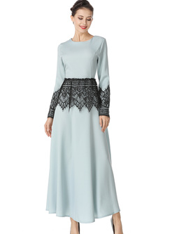 Elegant Slim Lace Color-blocked Maxi Dress