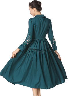 Vintage Embroidery Falbala A-line Dress