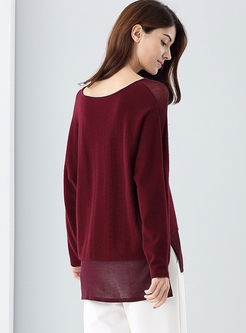 Perspective Stitching Cashmere Slit Knitted Sweater