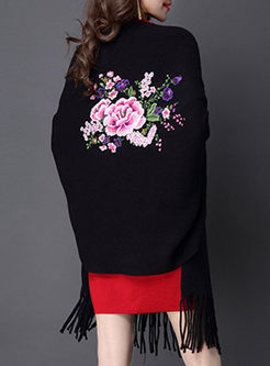 Knitted Embroidery Tassel Warm Cape Kimono