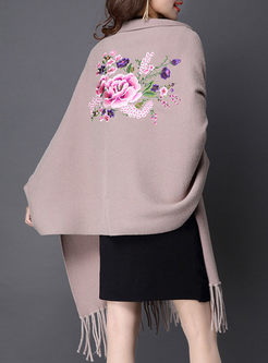 Knitted Embroidery Tassel Warm Cape Kimono