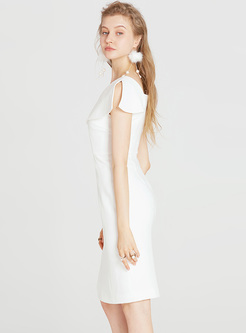 White Elegant V-neck Split Skinny Dress