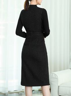 Black Vertical Striped Bodycon Dress