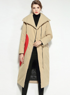 Chic Color-blocked Straight Down Coat