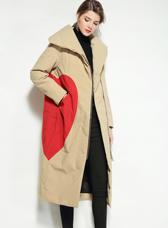 Chic Color-blocked Straight Down Coat