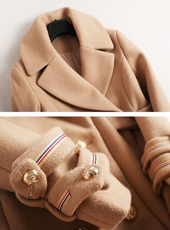 Brief Turn Down Collar Long Sleeve Woolen Coat