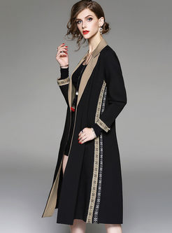 Brief Notched Neck Long Sleeve Trench Coat