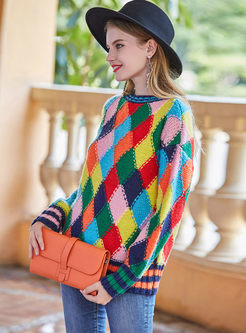 Stylish Colorful Plaid Loose Knitted Sweater