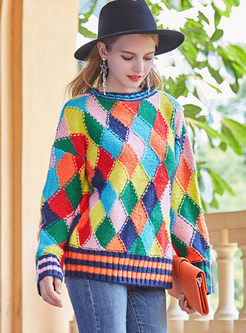 Stylish Colorful Plaid Loose Knitted Sweater