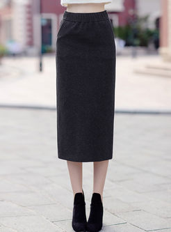 Deep Grey Elastic Waist Bodycon Skirt