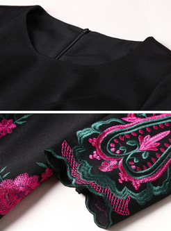 Black Embroidery Big Hem Skater Dress