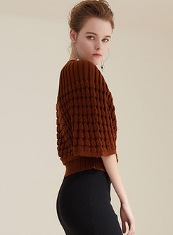 Stylish Batwing Sleeve Short Knitted Sweater