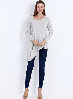 Stylish Loose Asymmetric Hem Knitted Sweater