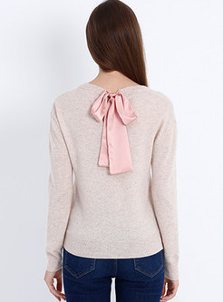 Cute V-neck Bowknot Tie Knitted Sweater