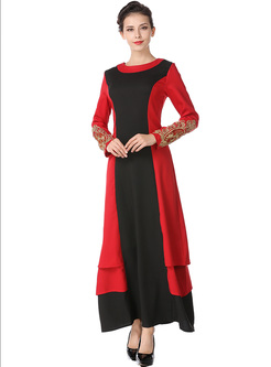 Chic Color-blocked Embroidery Slim Maxi Dress