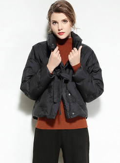 Turtle Neck Embroidery Short Long Sleeve Down Coat