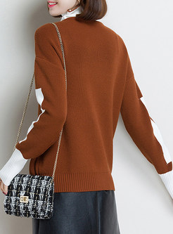 Hit Color Turtle Neck Knitted Sweater