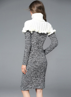 Chic Color-blocked Falbala Slim Knitted Dress