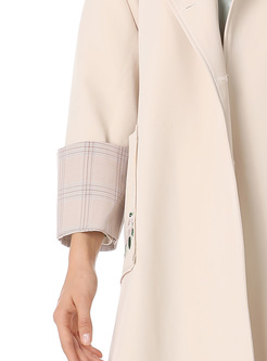 Beige Lapel Double-breasted Embroidery Trench Coat