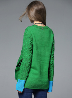 Green Flare Sleeve Loose Sweater