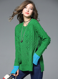 Green Flare Sleeve Loose Sweater