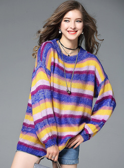 Chic Color-blocked Bat Sleeve Loose Sweater