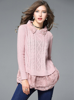 Chic Asymmetric Patched Lapel Sweater