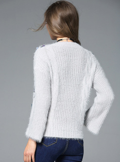 Brief Sequined V-neck Loose Sweater