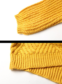 Yellow Long Loose High Neck Sweater