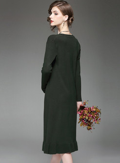 Brief O-neck Long Sleeve Knitted Dress