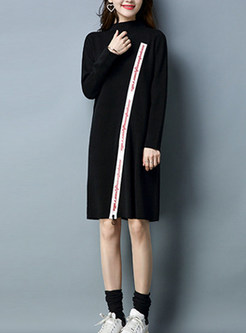 Street Slit Letter Design Zipper Knitted Dress