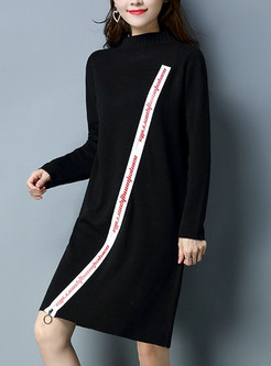 Street Slit Letter Design Zipper Knitted Dress