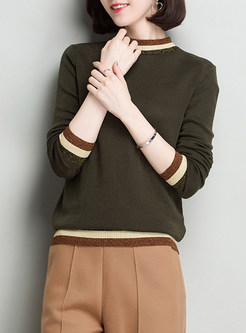 Striped Splicing Long Sleeve Knitted Sweater
