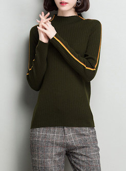Stand Collar Striped Stitching Knitted Sweater