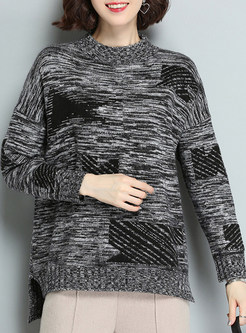 Chic Color-blocked Asymmetric Hem Sweater