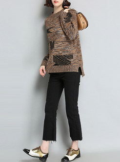 Chic Color-blocked Asymmetric Hem Sweater