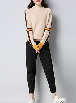 Hit Color Stand Collar Knitted Sweater