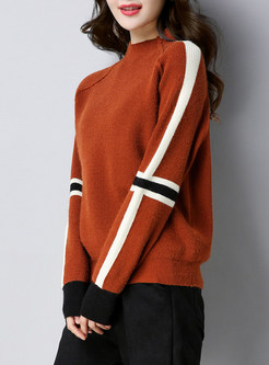 Hit Color Stand Collar Knitted Sweater