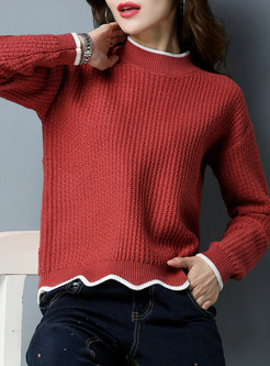 Sweet Contrast Color Stand Collar Sweater